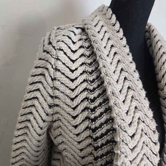 Anthropologie Moth Cardigan XL Wool Blend Open Front Chevron Textured Long - Picture 3 of 13